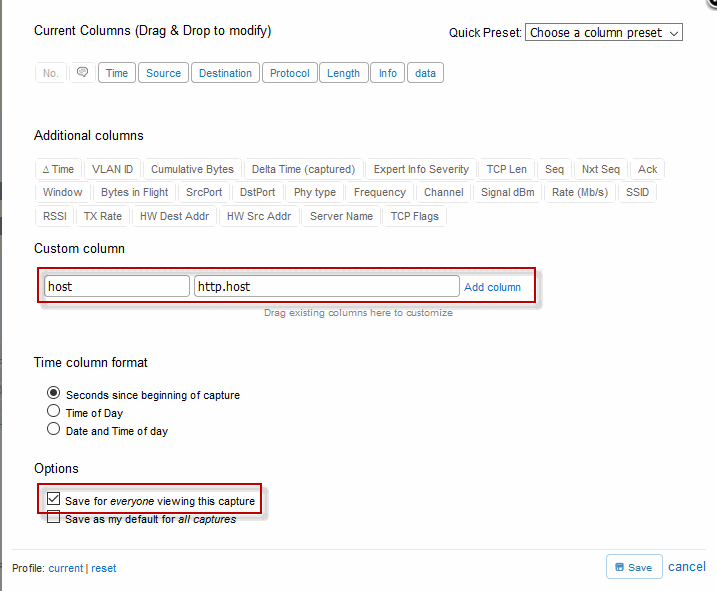 CloudShark Custom Column